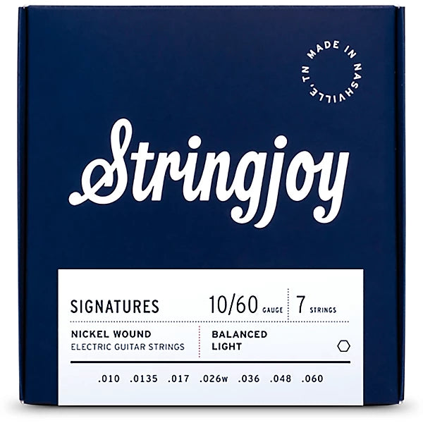 Stringjoy Signatures | 7 String Balanced Light Gauge (10-60) Nickel Wound Electric Guitar Strings