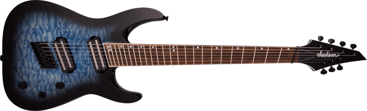 Jackson X Series Soloist Arch Top SLATX7Q MS, Laurel Fingerboard, Multi-Scale, Transparent Blue Burst