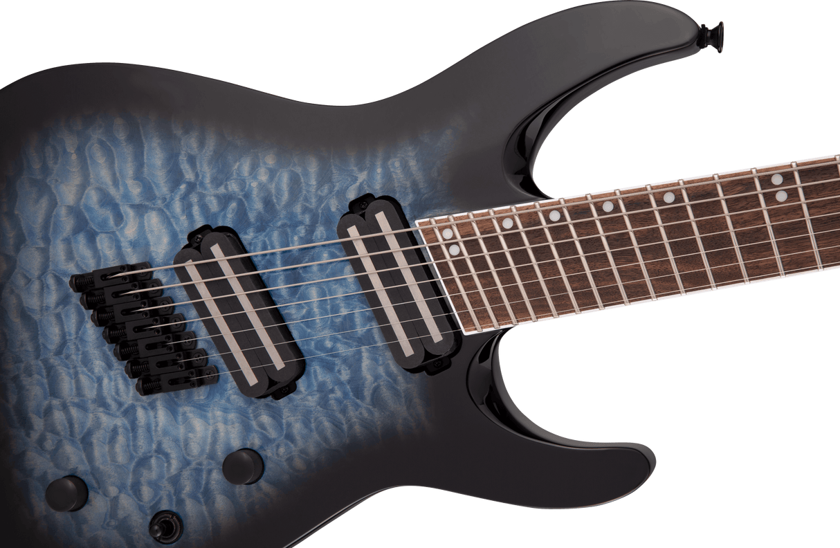 Jackson X Series Soloist Arch Top SLATX7Q MS, Laurel Fingerboard, Multi-Scale, Transparent Blue Burst