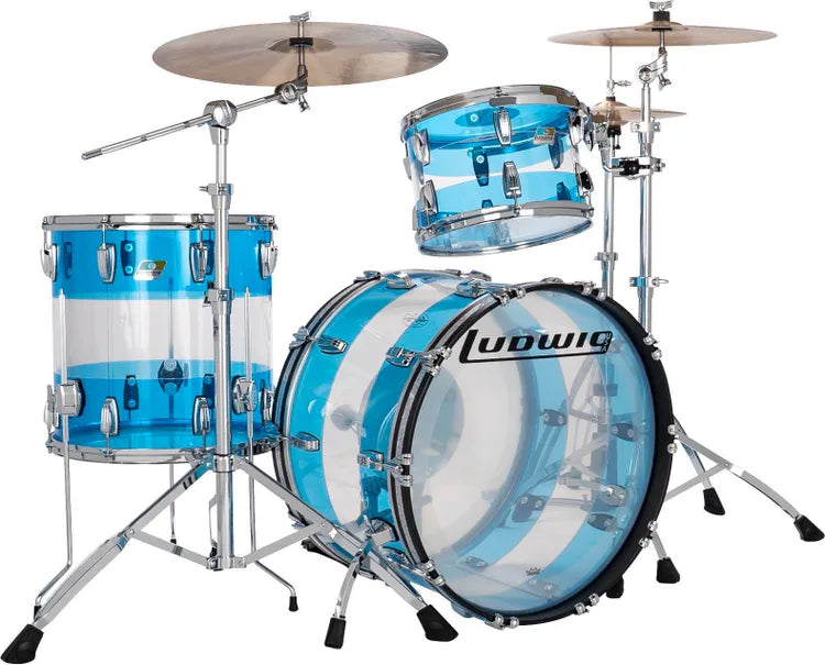 Ludwig 50th-anniversary Vistalite Fab 3-piece Shell Pack - Pattern "A" (Blue/Clear/Blue)
