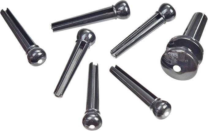 D'Addario PWPS10 Injected Molded Bridge Pins with End Pin Set, Ebony with Ivory Dot