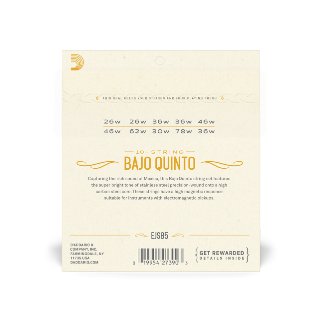 D'addario EJS85 Bajo Quinto 10-String set, Stainless Steel
