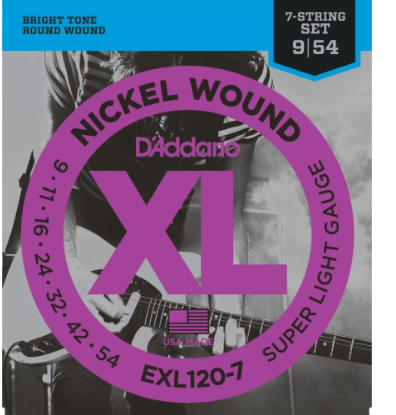 D'Addario EXL120-7 XL Nickel Wound Electric Guitar Strings - .009-.054 Super Light 7-string