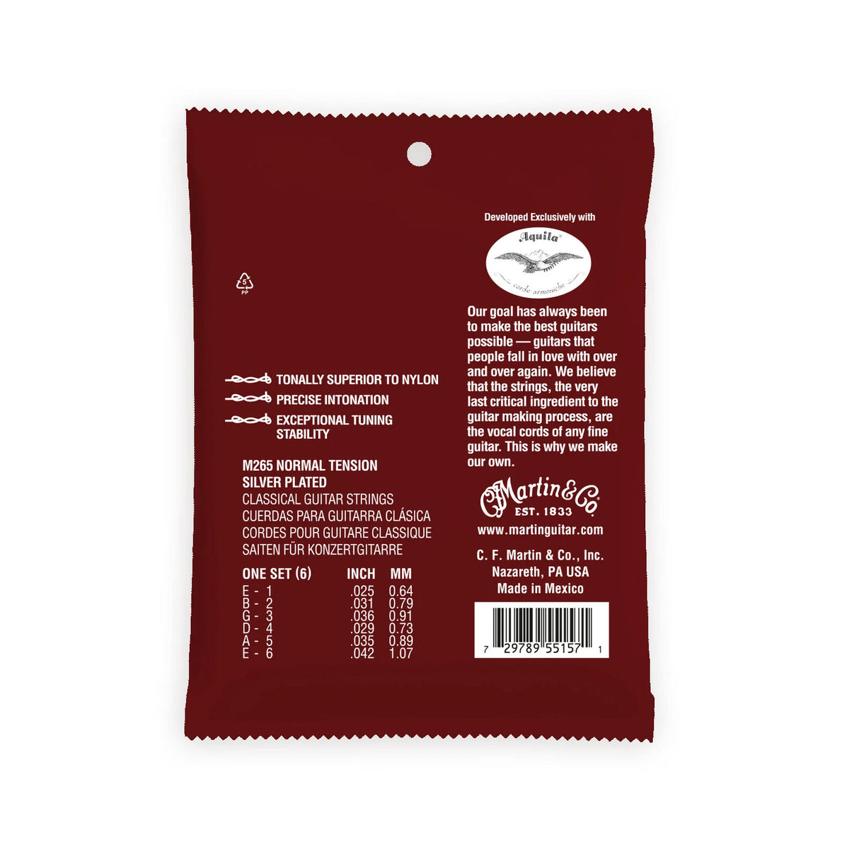 Martin M265 Classical Magnifico Premium Silver-Plated Tie End Guitar Strings - Normal Tension