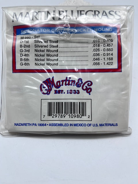 Martin Bluegrass Resonator Nickel Guitar Strings M980 Full Set