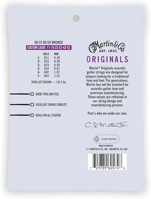 Martin M140 Original Acoustic 80/20 Bronze Guitar Strings - .012-.054 Light
