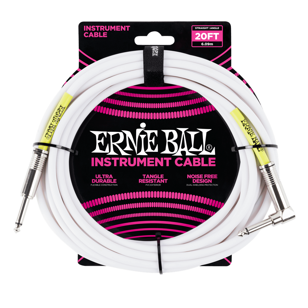 Ernie Ball Classic Straight/Angle Instrument Cable - 20ft White