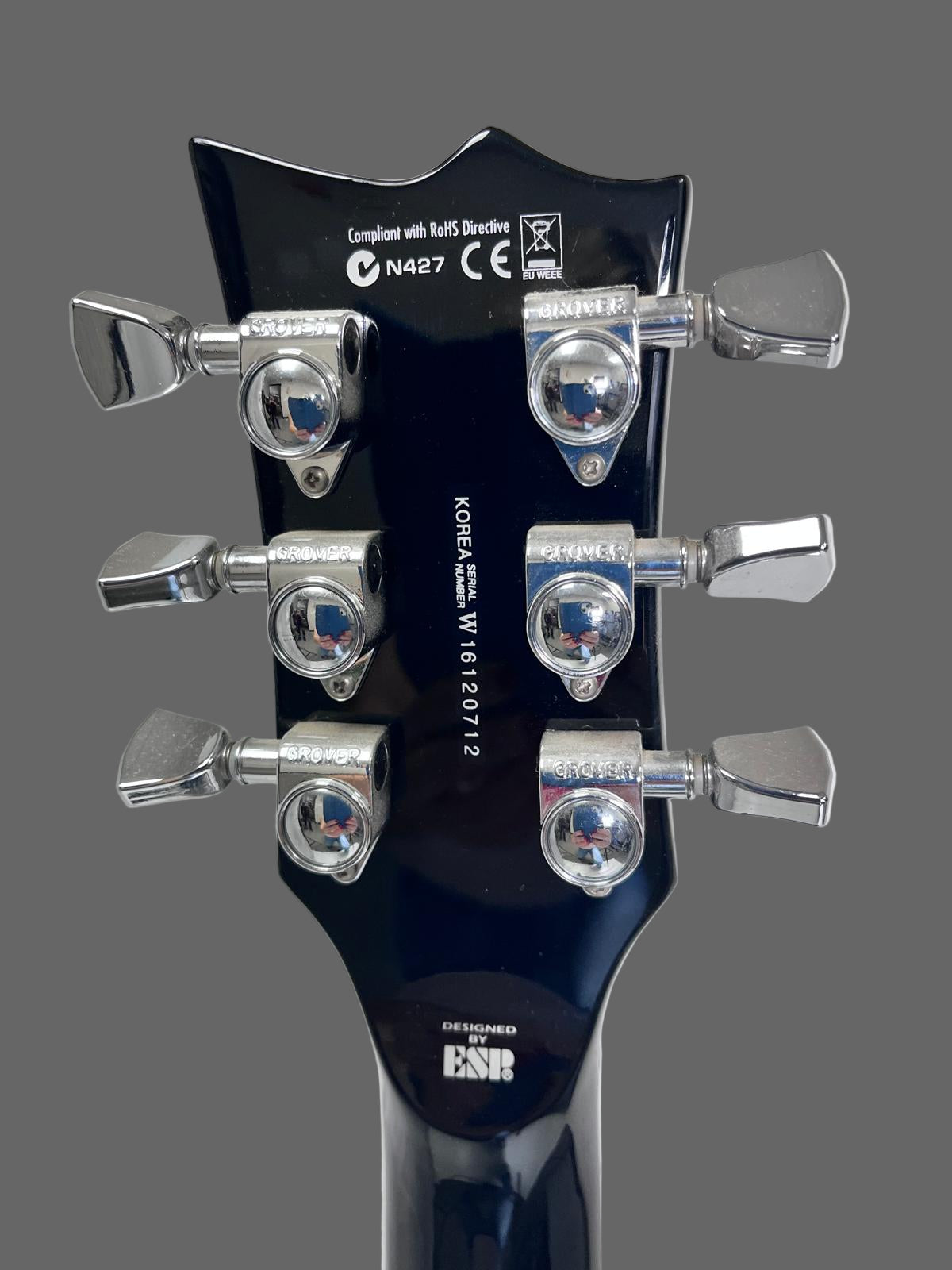 Used ESP LTD Deluxe w/evertune Bridge Black w Pearl Binding