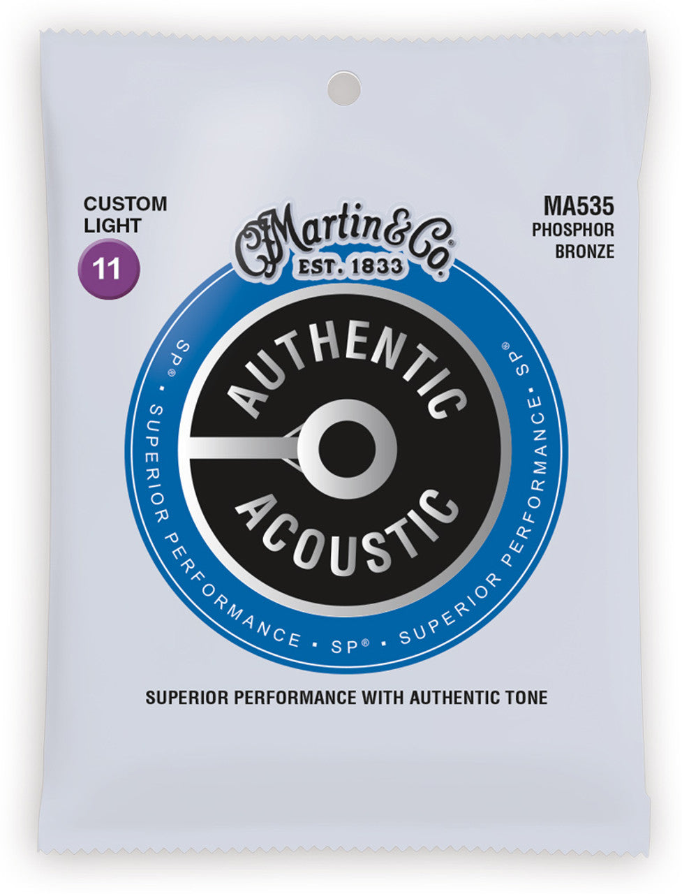 Martin MA535 Authentic Acoustic SP® Guitar Strings Phosphor Bronze - .011 - .052 Custom Light