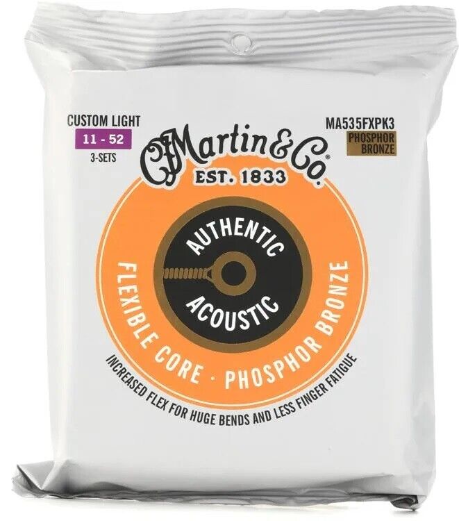Martin MA535 Flexible Core Phosphor Bronze Acoustic Strings .011-.052 (3-pack)