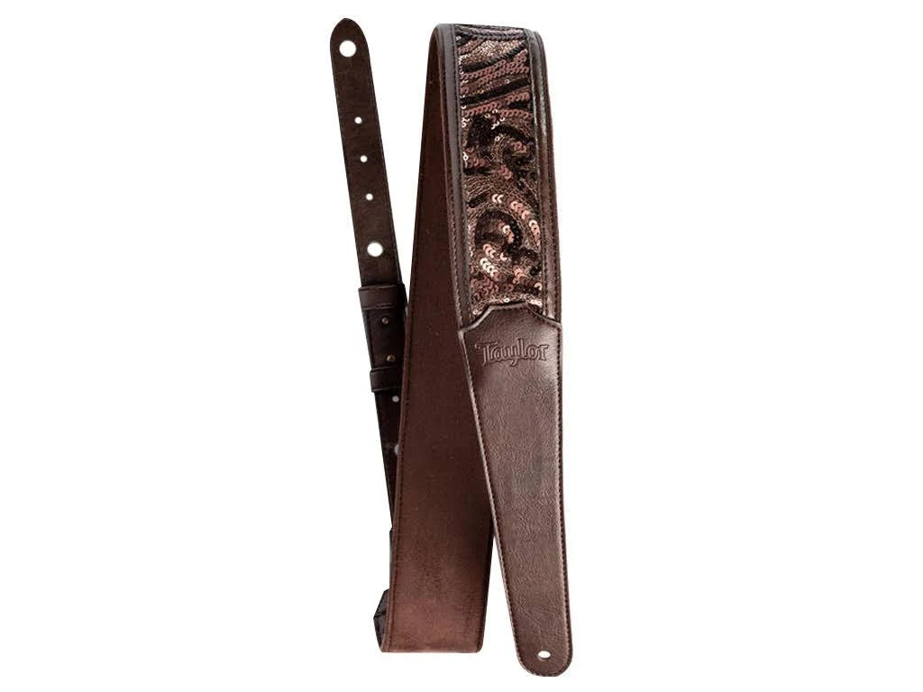 Taylor 2.25" Vegan Leather Guitar Strap Chocolate Brown Sequins