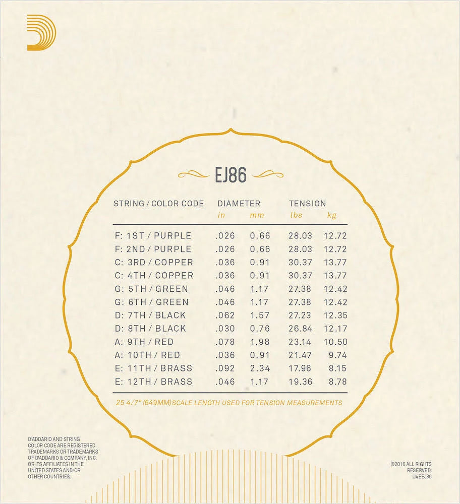 D'addario Bajo Sexto 12-String Set EJ86