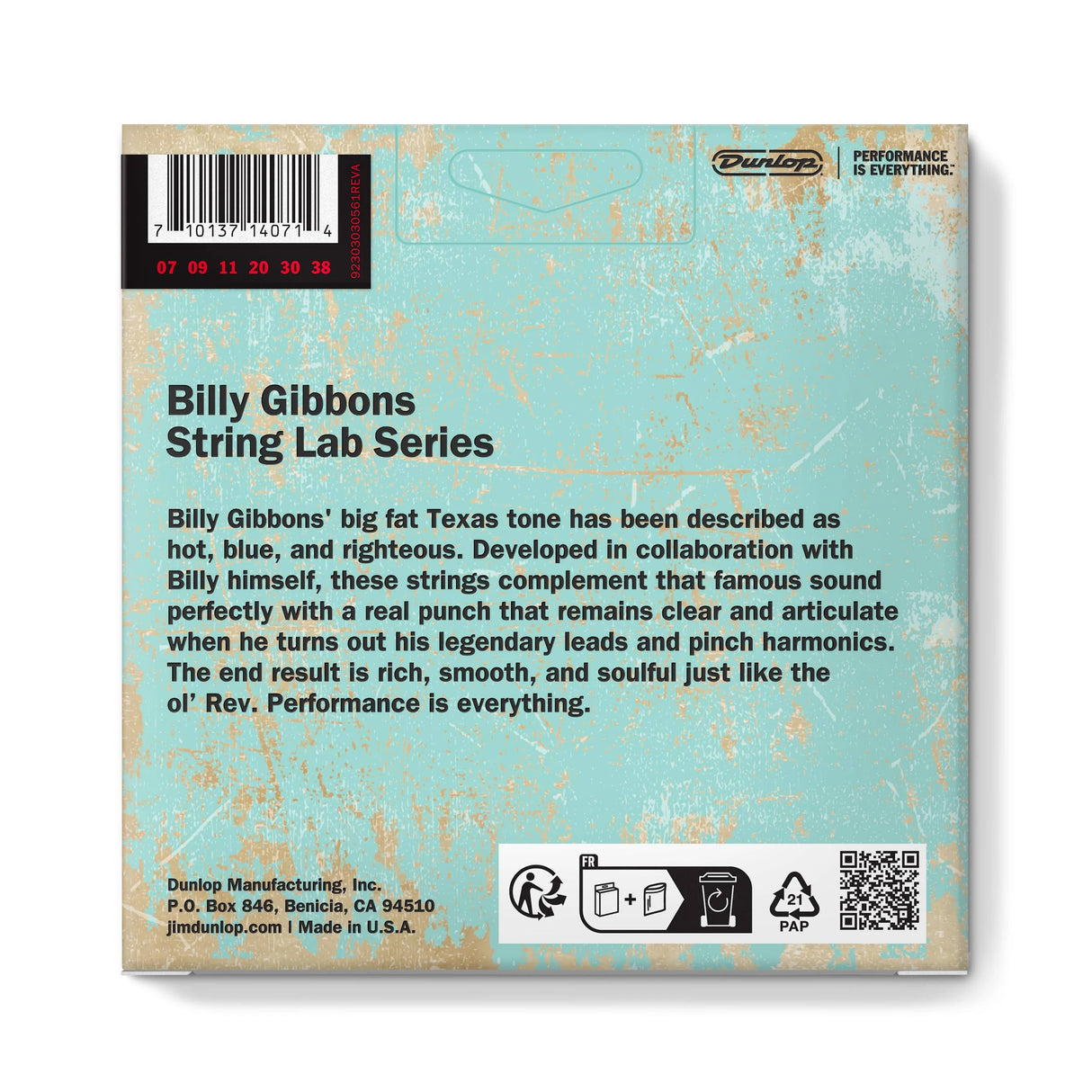 Dunlop Billy Gibbons Custom Rev Willy's Guitar Strings 07-38