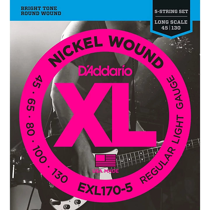 D'Addario EXL170-5 XL Nickel Round Wound 5-String Long Bass Strings