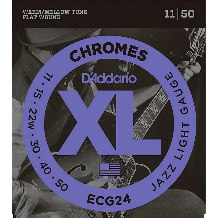 D'Addario XL Chromes ECG24 Flat Wound Electric Guitar Strings, Jazz Light, 11-50