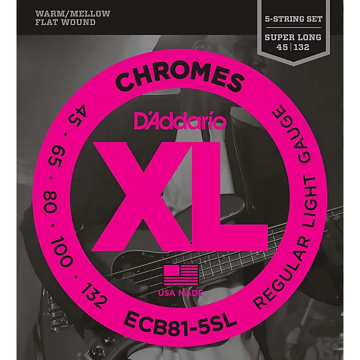 D'Addario 45-132 Regular Light 5-String, Long Scale, XL Chromes Bass Strings