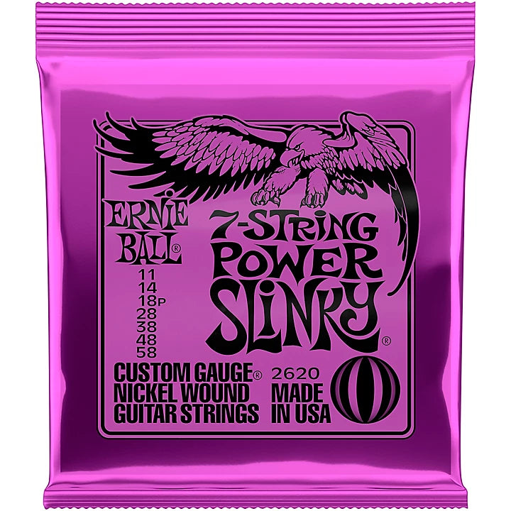 Ernie Ball Power Slinky Nickel Wound 7-String Electric Guitar Strings 11-58 Gauge