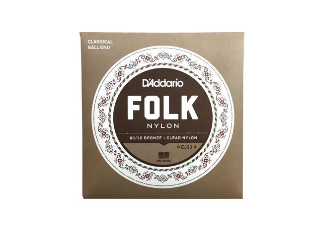 D'Addario EJ33 Normal Tension Ball End, 80/20 Bronze/Clear Nylon, Folk Nylon Classical Guitar Strings