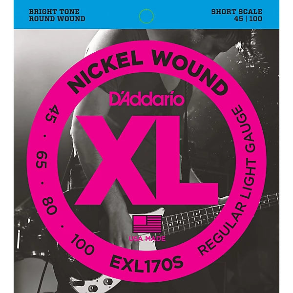 D'Addario EXL170S Light Nickel Wound Short Electric Bass Strings