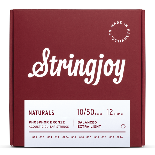 Stringjoy Naturals | 12 String Extra Light Gauge (10-50) Phosphor Bronze Acoustic Guitar Strings