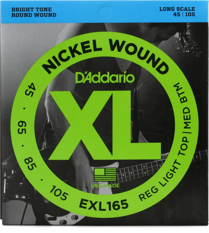 D'Addario EXL165 Nickel Wound Bass Guitar Strings - .045-.105 Regular Light Top/Medium Bottom Long Scale