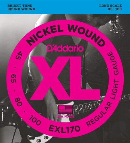 D'Addario EXL170 Nickel Wound Bass Guitar Strings .45-.100, Regular Light Long Scale