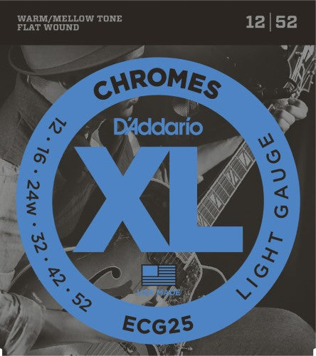 D'Addario ECG25 XL Chromes Flatwound Electric Guitar Strings - .012-.052 Light