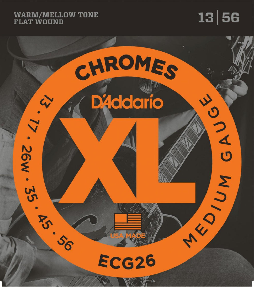 D'Addario ECG26 XL Chromes Flatwound Electric Guitar Strings - .013-.056 Medium