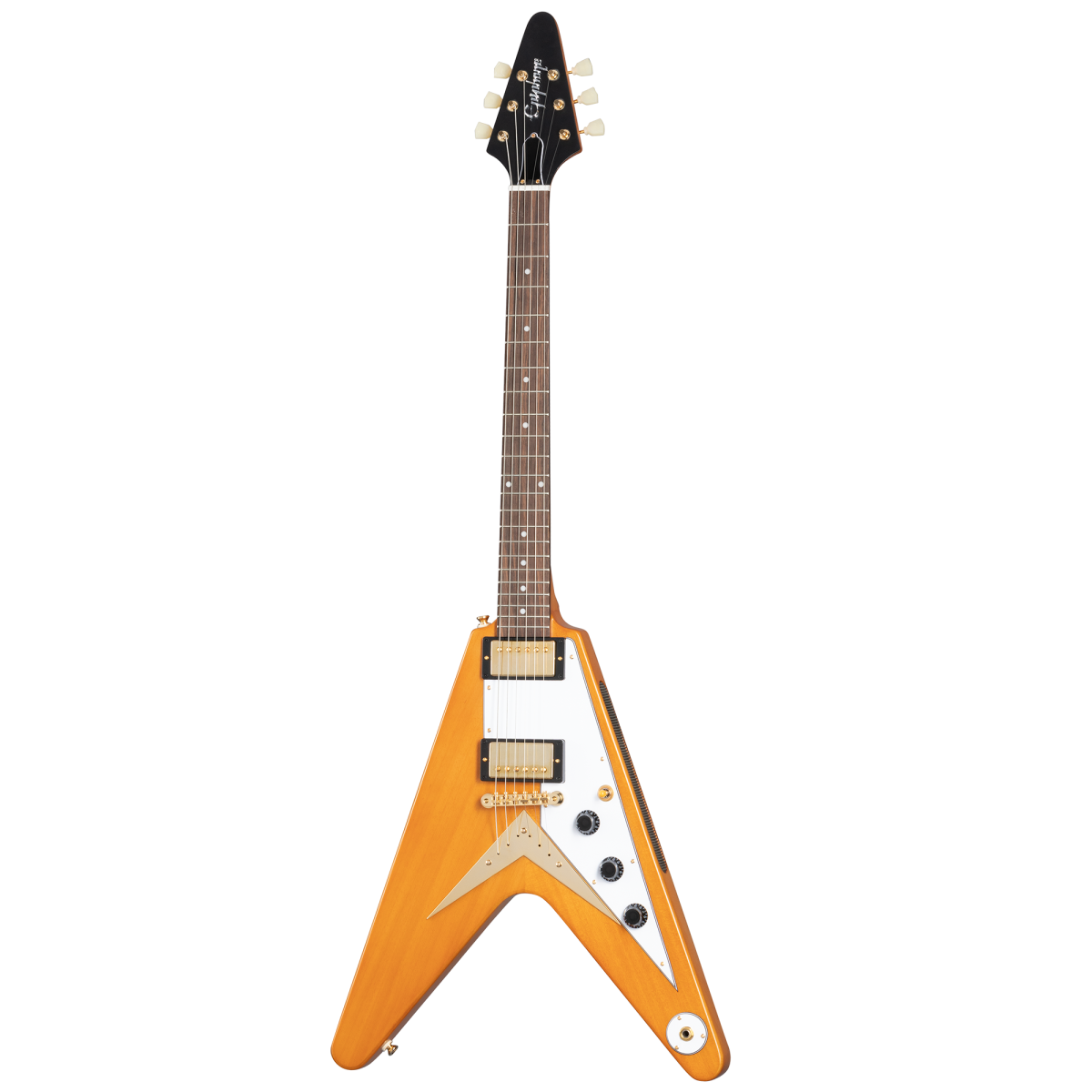 Epiphone 1958 Korina Flying V with White Pick Guard - Aged Natural Epiphone 1958 Korina Flying V with White Pick Guard - Aged Natural