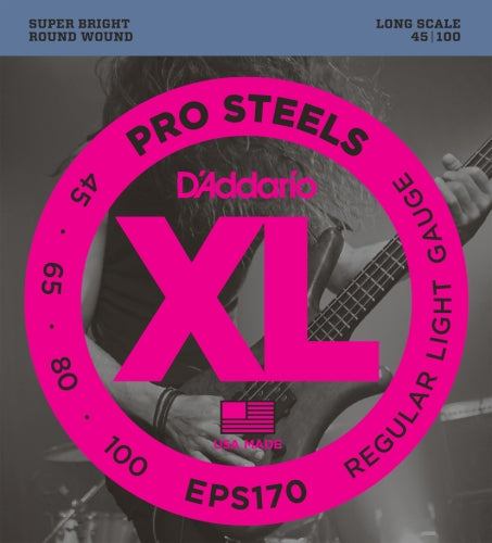 D'Addario EPS170 45-100 Regular Light, Long Scale, XL ProSteels Bass Strings