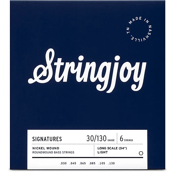 Stringjoy Light Gauge (30-130) 6 String Long Scale Nickel Wound Bass Guitar Strings