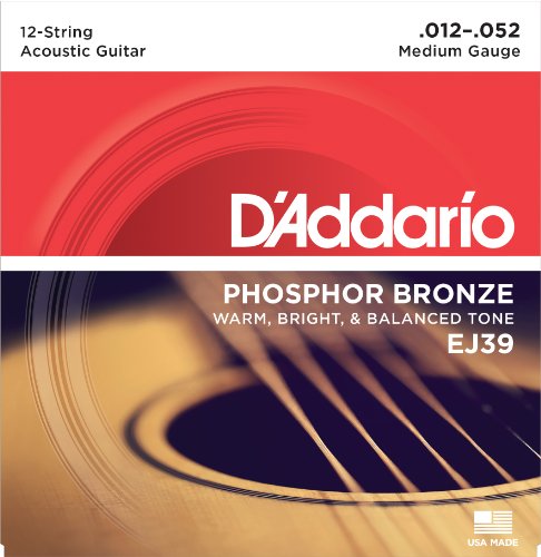 D'Addario EJ39 12-52 Medium 12-String, Phosphor Bronze Acoustic Guitar Strings