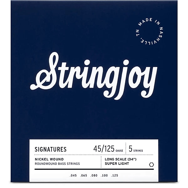 Stringjoy Super Light Gauge (45-125) 5 String Long Scale Nickel Wound Bass Guitar Strings