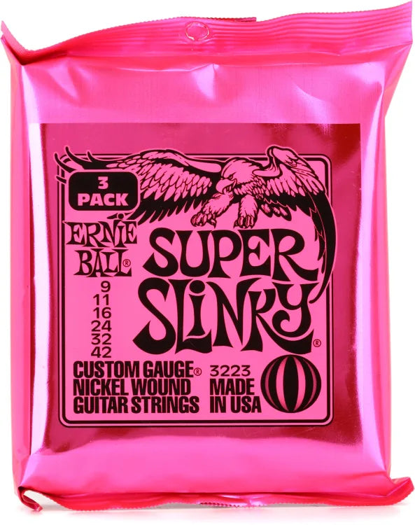 Ernie Ball Super Slinky Nickel Wound Electric Guitar Strings 9-42 Gauge - 3 Pack