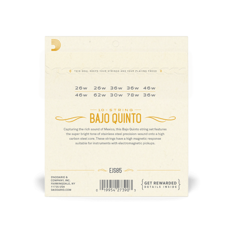 D'addario EJS85 Bajo Quinto 10-String set, Stainless Steel
