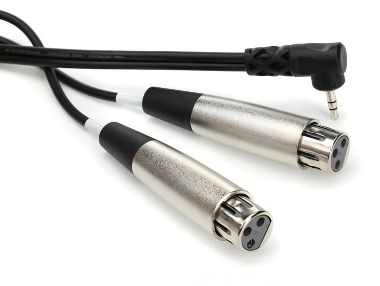 Hosa CYX-401F Microphone Cable - Dual XLR3 Female to Right-angle 3.5mm TRS Male - 1 foot