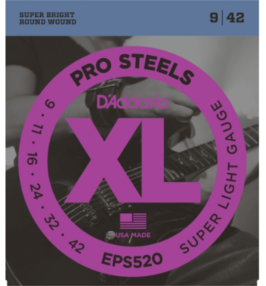 D'Addario EPS520 XL ProSteels Electric Guitar Strings - .009-.042 Super Light