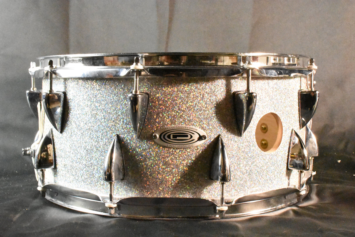 Used Orange County Percussion 14x6.5 Maple Hybrid Snare Drum - Silver Sparkle 111824