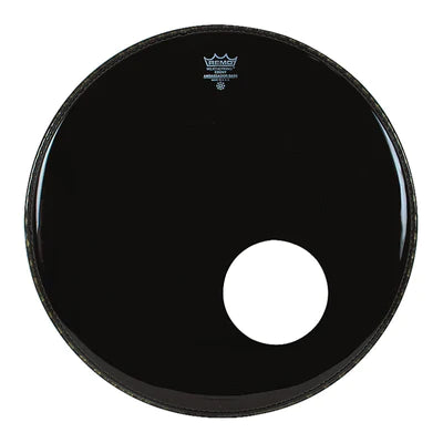 REMO Bass, AMBASSADOR®, EBONY®, 22" Diameter, 5" Black DynamO Installed