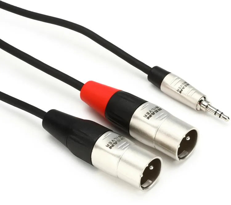 Hosa HMX-015Y Pro Stereo Breakout Cable - 3.5mm TRS Male to Dual XLR Male - 15-foot