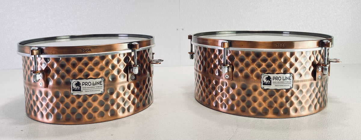 Used Toca Pro Line Hand Hammered Timbales W/Stand & Bag