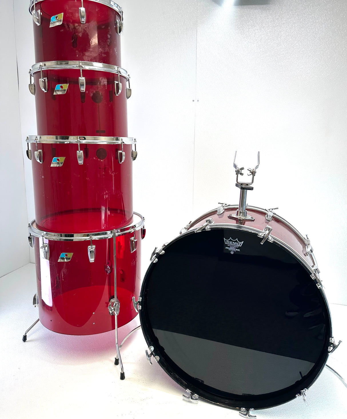 Used Ludwig Vistalite 5pc Drum Kit Red Acrylic (13,14,16,18,24")