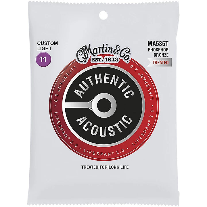 Martin MA535T Lifespan 2.0 Phosphor Bronze Custom-Light Authentic Acoustic Guitar Strings