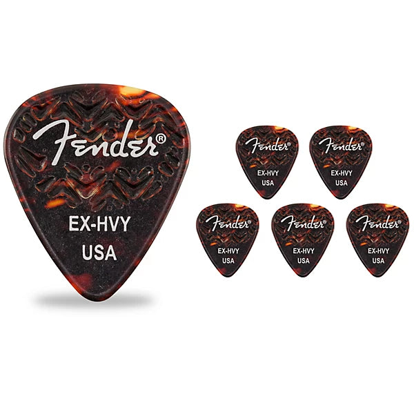 Fender 351 Shape Wavelength Picks, Tortoise Shell Extra Heavy 6-Pack