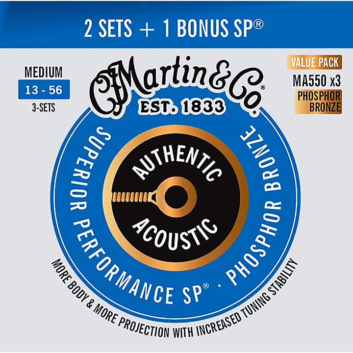 Martin Authentic Acoustic SP Guitar Strings, Medium MA550 3-Pack