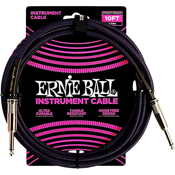 Ernie Ball Braided Instrument Cable Straight/Straight 10ft - Black/Purple