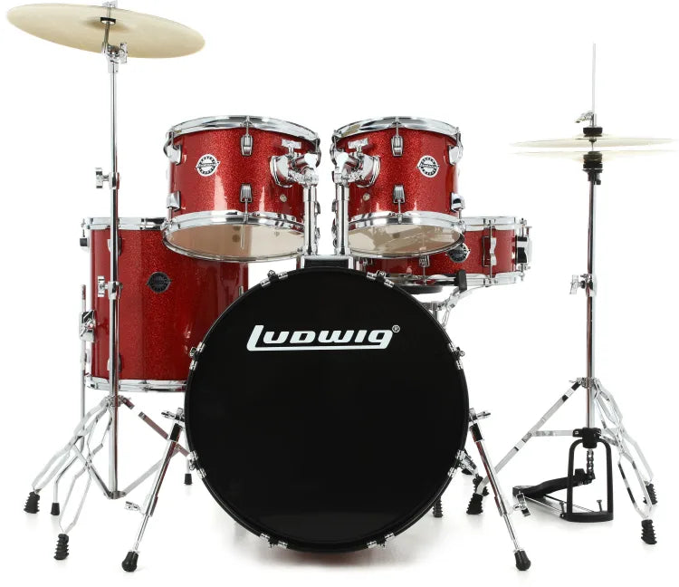 Ludwig Accent Series Fuse 5-piece Complete Drum Kit w/ Wuhan Cymbal Pack - Red Sparkle