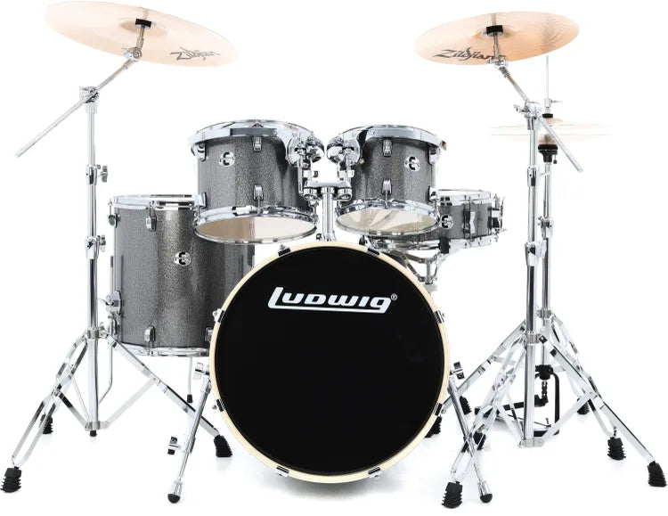 Ludwig Evolution Series 5-piece, 20-inch Bass, Complete Drum Set W/ Zildjian Cymbal Pack - Platinum