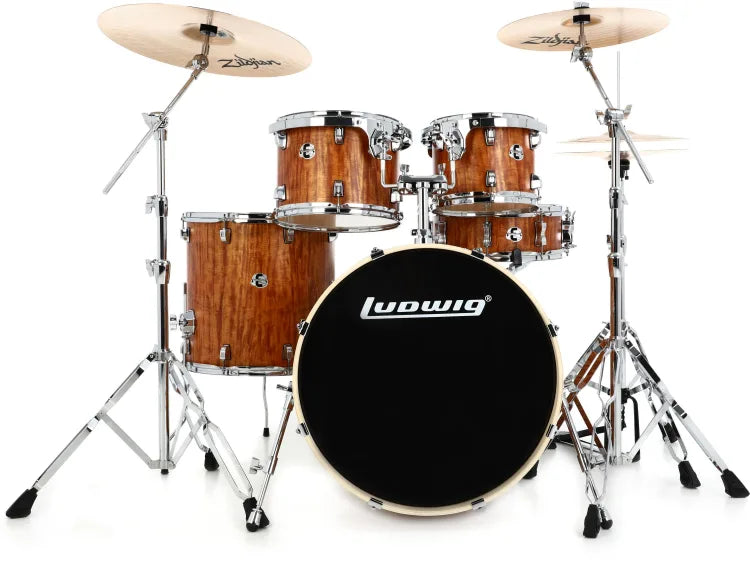 Ludwig Evolution Series 5-piece, 22-inch Bass, Complete Drum Set W/ Zildjian Cymbal Pack - Cherry