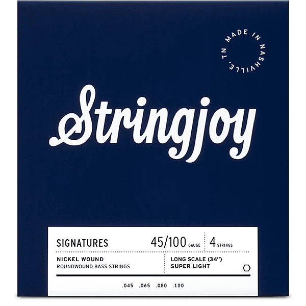 Stringjoy Super Light Gauge (45-100) 4 String Long Scale Nickel Wound Bass Guitar Strings